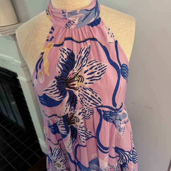 Anthro x Sarah Gordon tiered halter midi dress in lavender lilac blue floral - Picture 9 of 11